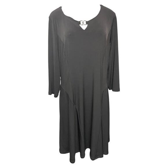 Large Susan Graver Pull Over Liquid Knit Enamel Detail Dress Blacck - Picture 2 of 11